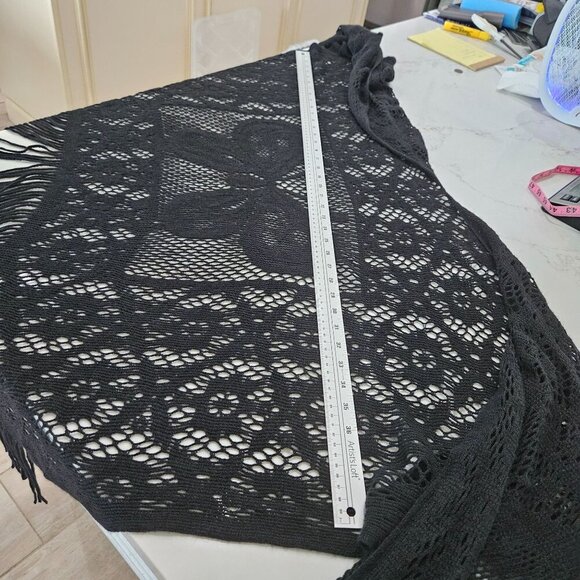 Black Butterfly Shawl Wrap Black Floral Lace Knit Fringe Boho OS - Picture 6 of 8